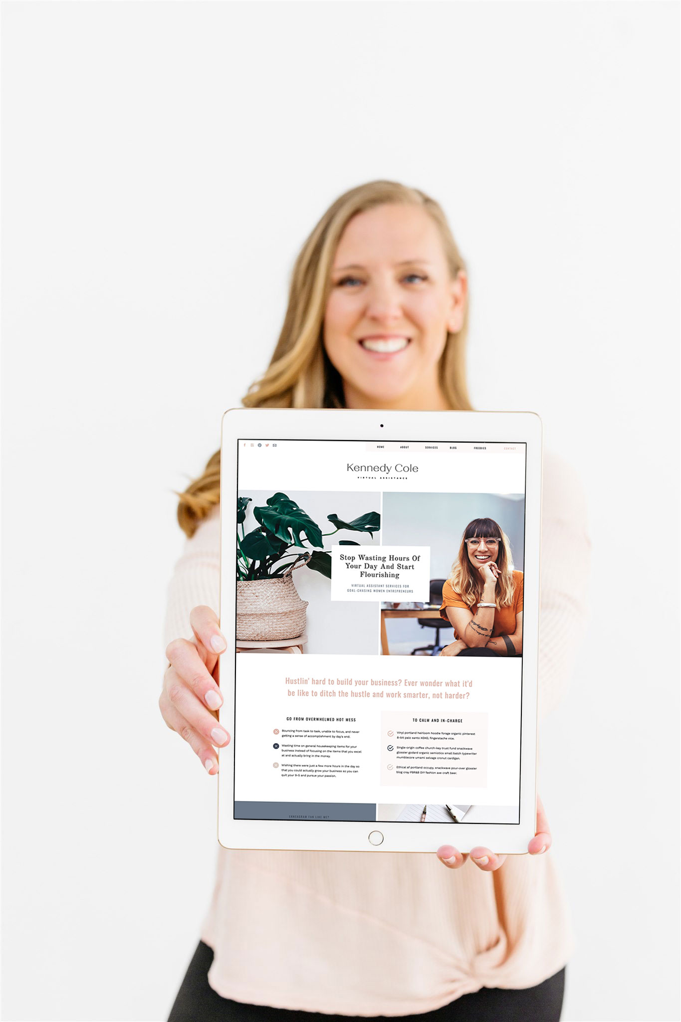 iPad mockup of showit website template for virtual assistants by Jessica Gingrich